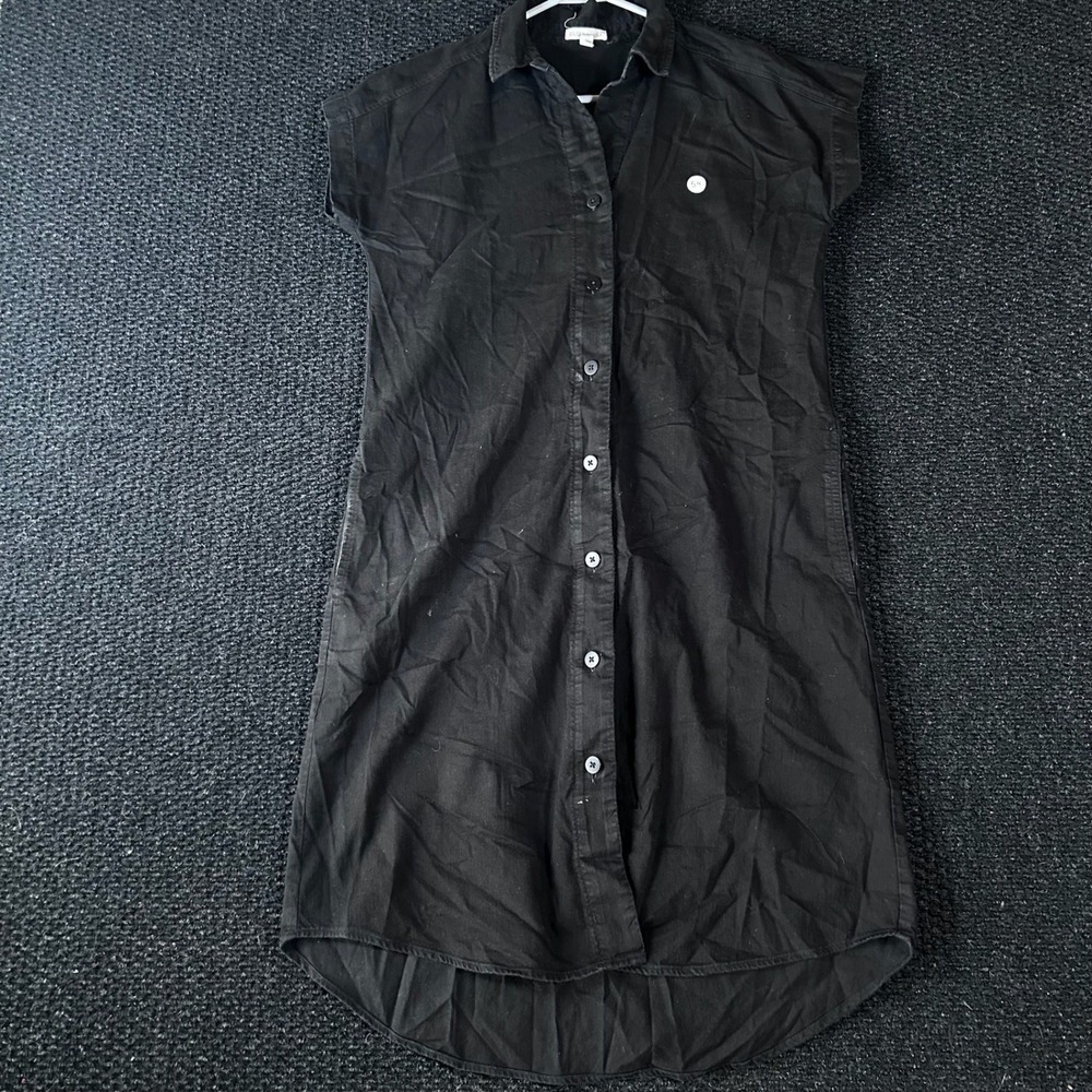 Eileen Fisher Black Organic Cotton Short Sleeve XShirt Dress Women's Size Small